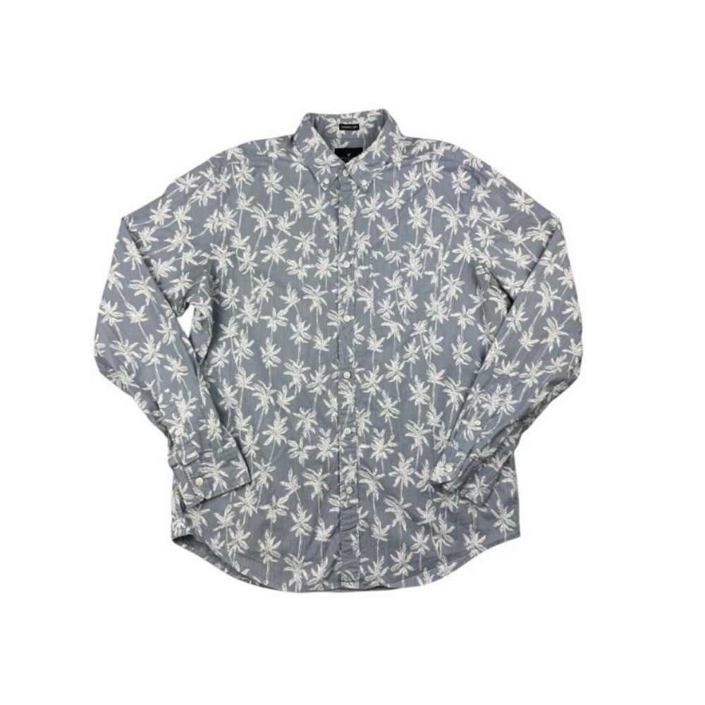 American Eagle Seriously Soft Long Sleeve Button Down Shirt Palm Tree Print Lrge - Picture 2 of 8